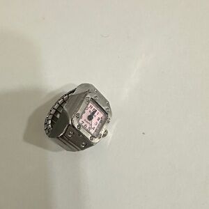 Silver Watch Ring with Pink Face